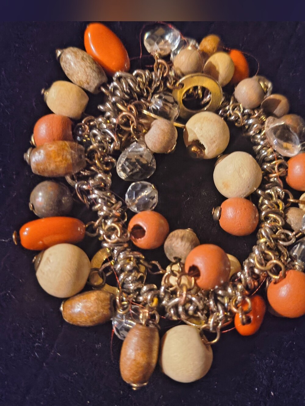 Boho Beaded Charm Bracelet - Orange & Cream